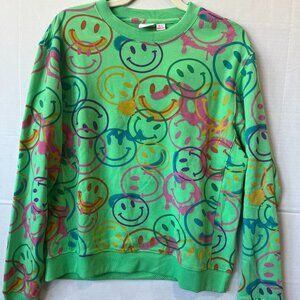 Women - S - NWT Iscream Green All Over Smile Crewneck Sweatshirt